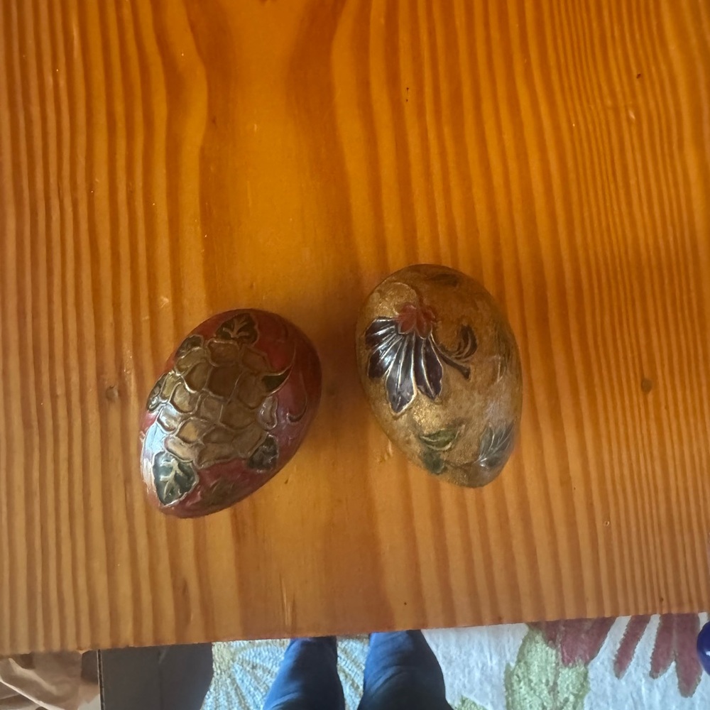 Solid Brass Vintage enamel egg paperweights  (2 pc set)